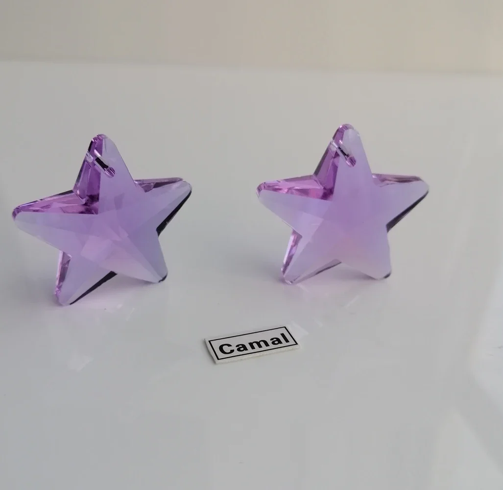 Camal 2PCS 29mm Star Purple Crystal Prisms Pendant Bead SunCatcher Charms Ornament Necklaces Jewelry Making Craft Accessories