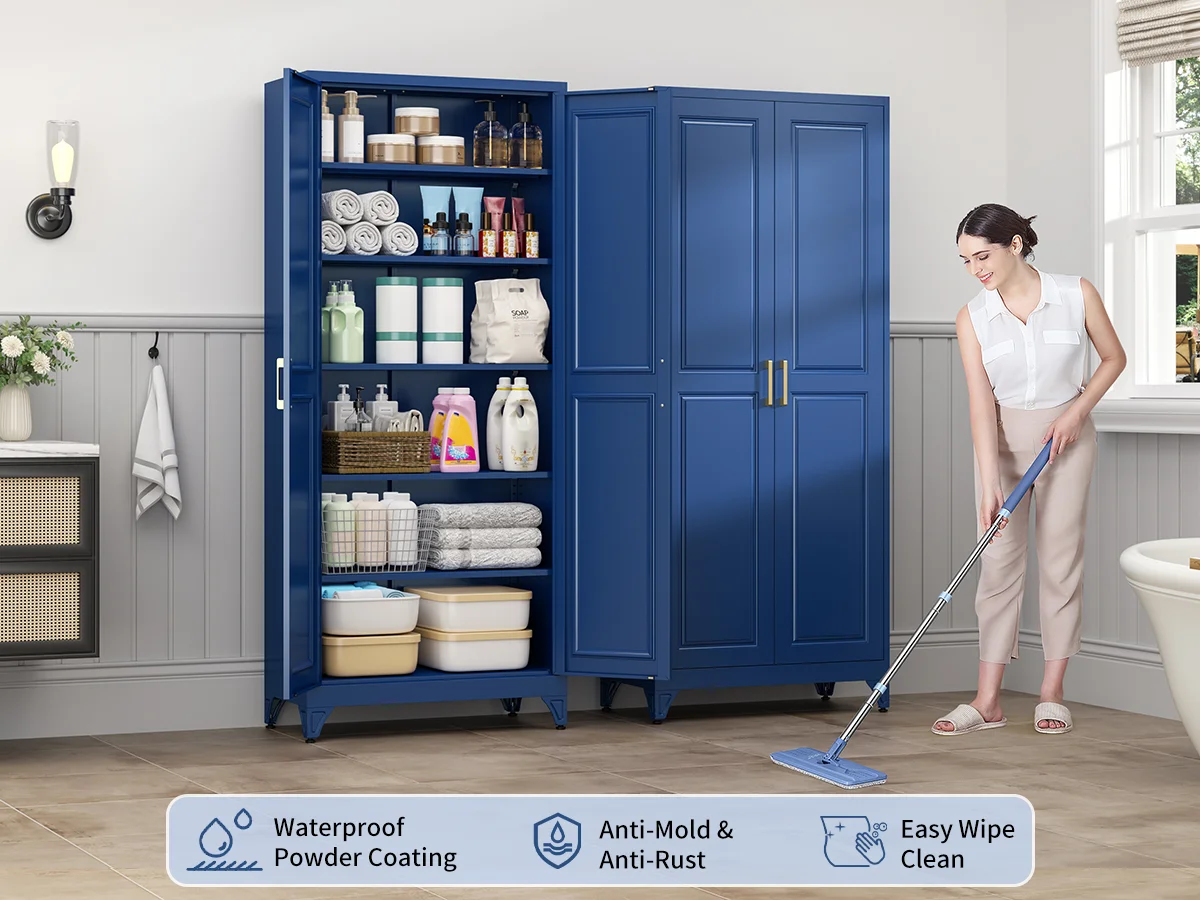 Polup 75" Pantry Cabinet with 5 Adjustable Shelving Tall Metal Storage Cabinet Blue Modern Kitchen Cabinet for Kitchen