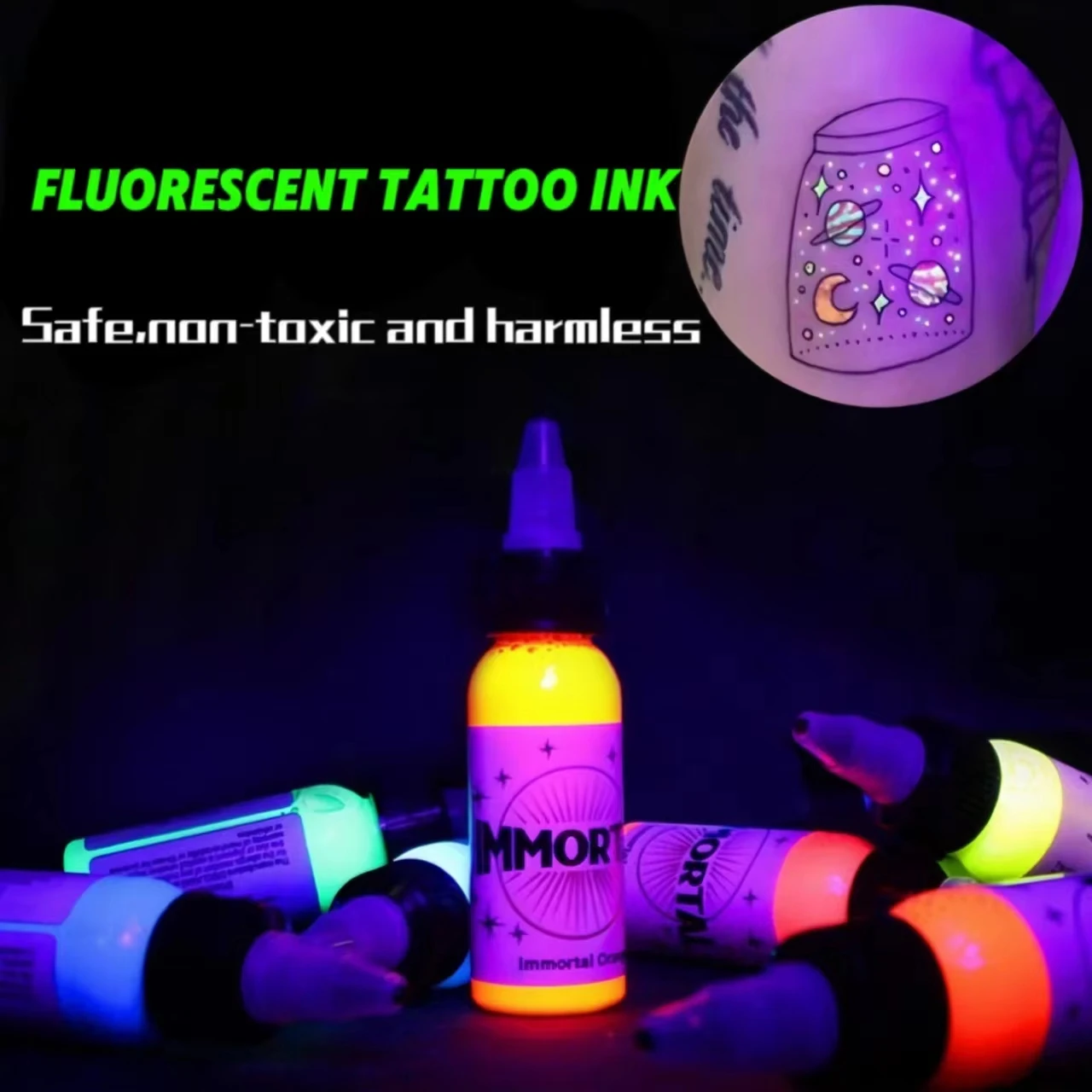 8pcs Fluorescent Tattoo Ink, Professional Tattoo Pigment, Tattoo Painting Tattoo Supplies, Professional Supply For Body Art,