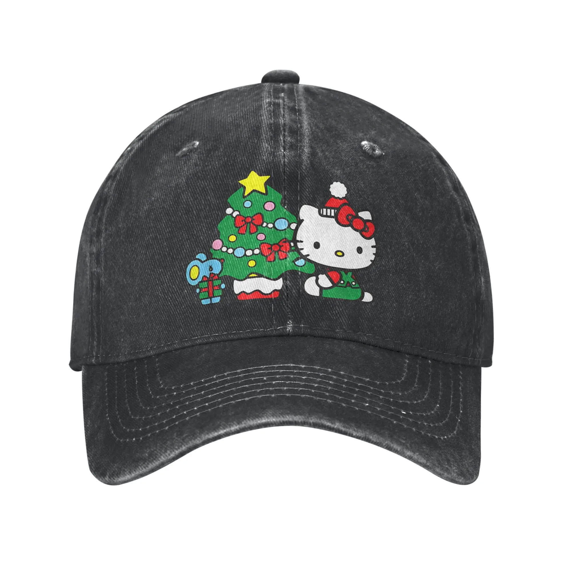 

Hello Kitty Merry Christmas Baseball Caps Fashion Distressed Washed Snapback Hat Unisex Outdoor Running Golf Adjustable Fit Cap