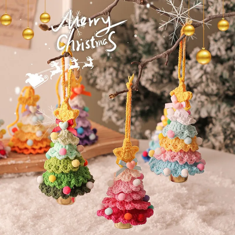 

Christmas Tree With Jingle Bell Plush Hanging Pendant Ornament Knit Hand-Knitted Creative Home Decoration Xmas Gift Party Decor