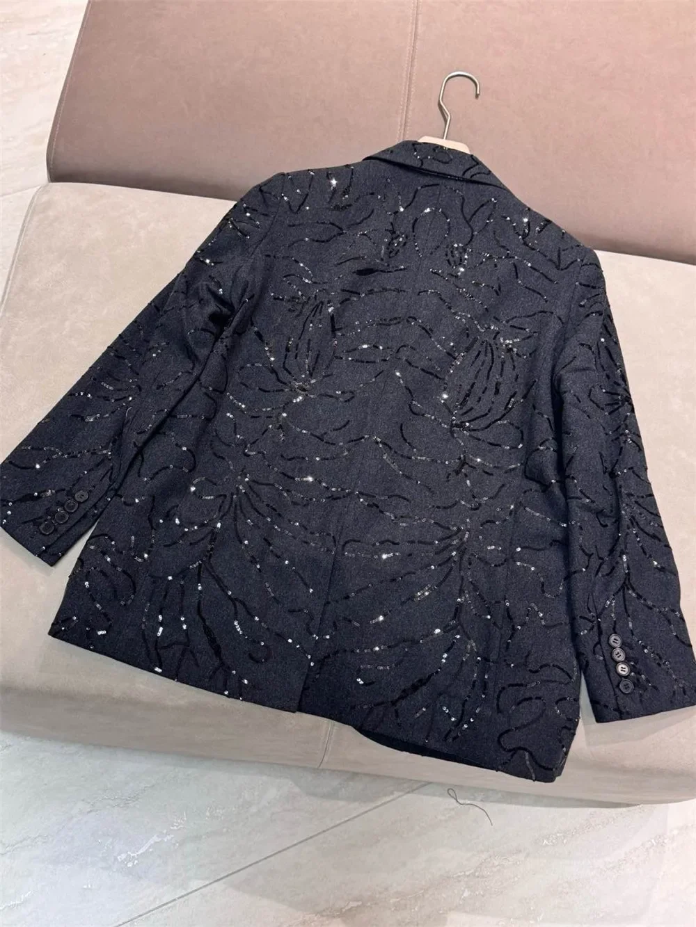 Sequined Embroidery Women's Wool Blazer Spring 2025 Single Button Notched Long Sleeve Fashion Ladies Suit Jacket