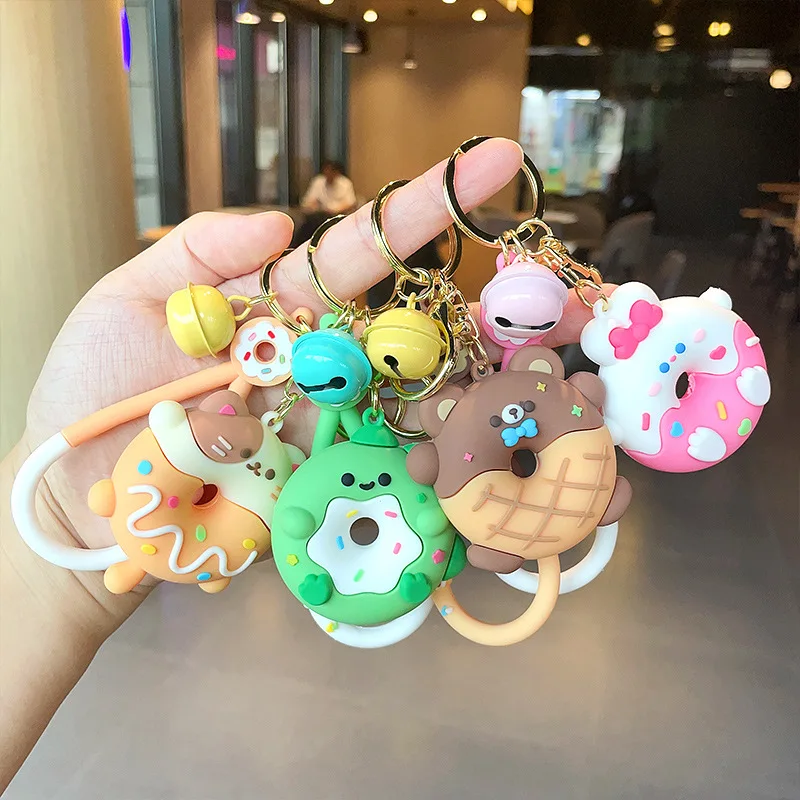 Cartoon Donut Animal Keychain Cute Dinosaur Bunny Bear Cat Doll Exquisite Pendant Key Chain for Women Girl Backpack Keyring Gift