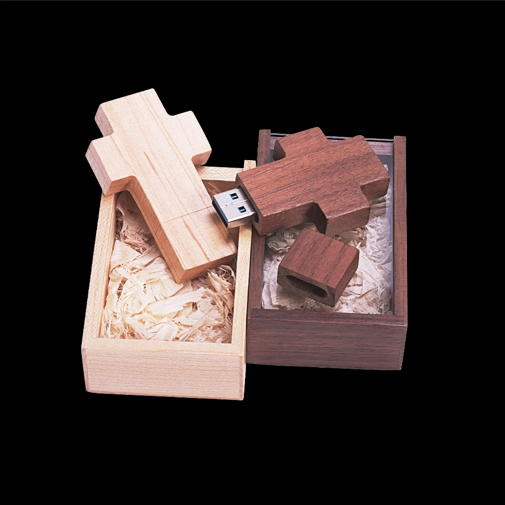 الجوز الخشب الصليب محرك فلاش USB 128 جيجابايت شعار مخصص مجاني ذاكرة عصا 64 جيجابايت 100% القدرة الحقيقية محرك القلم 32 جيجابايت 16 جيجابايت هدية الزفاف