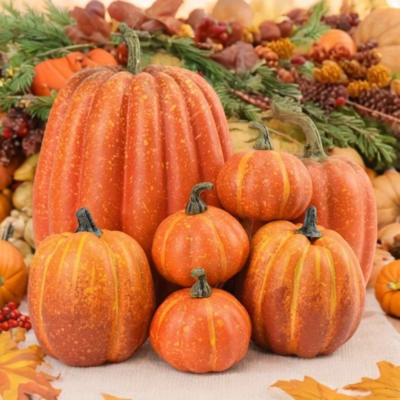 

Set of 7 Foam Pumpkin Decorations - Orange & White Pumpkin Ornaments for Fall, Thanksgiving & Christmas Decor