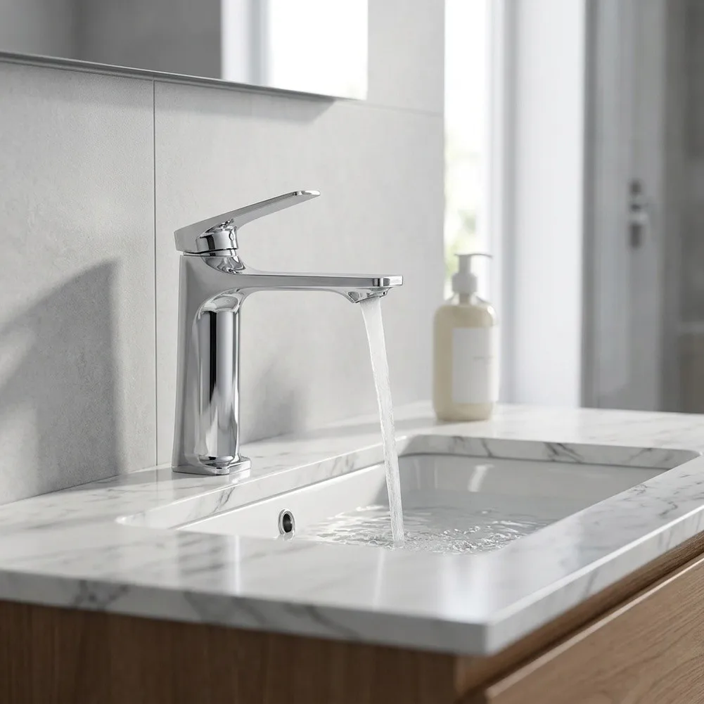 Splash‑Proof Metal Wash Basin Mixer Tap, Anti‑Splash Spout Design, Smooth Single‑Handle Water Faucet For Bathroom Sink