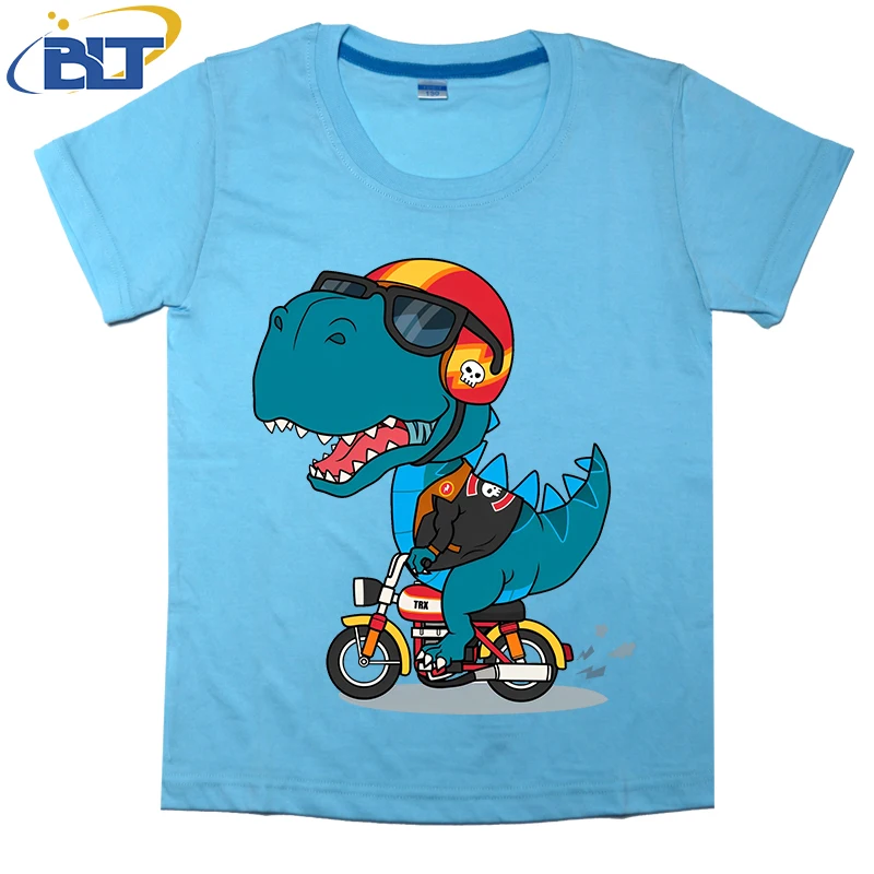 Cool T-Rex Biker printed kids T-shirt, summer cotton short-sleeved casual top, suitable for both boys and girls