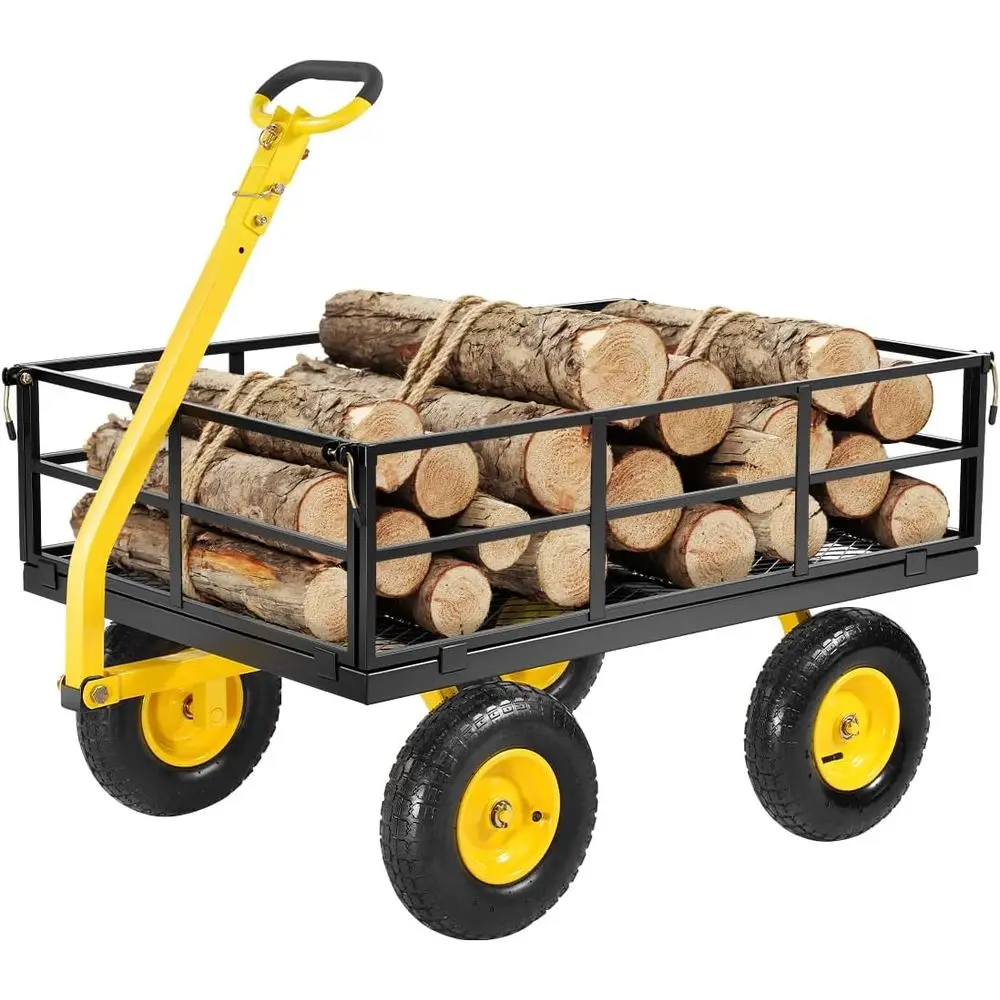 

1200 Lbs Steel Garden Cart, Heavy Duty Pullable Garden Wagon Yard Cart, 2 in 1 Outdoor Metal Utility Wagon Yard Trailer with 13"