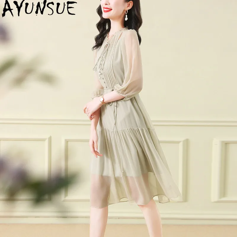 

AYUNSUE 100% Real Mulberry Silk Dress Women Clothes 2026 Summer Midi Dress Elegant Womens Dressesn New Style Vestidos De Mujer
