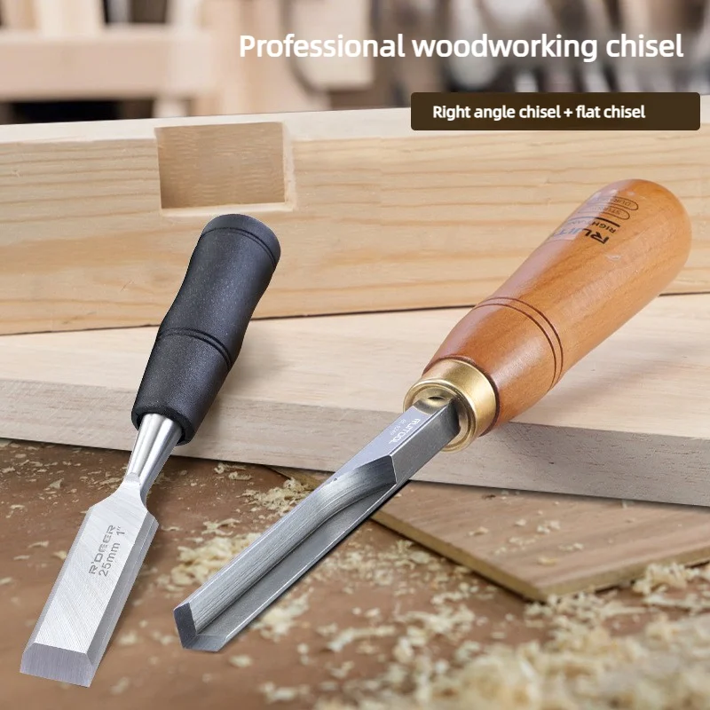 10'' Corner Chisel 90° Square Mortise Flat Chisel Flat 40cr Blade with Beech Wood Handle for Cutting Square Mortise Wood Carving