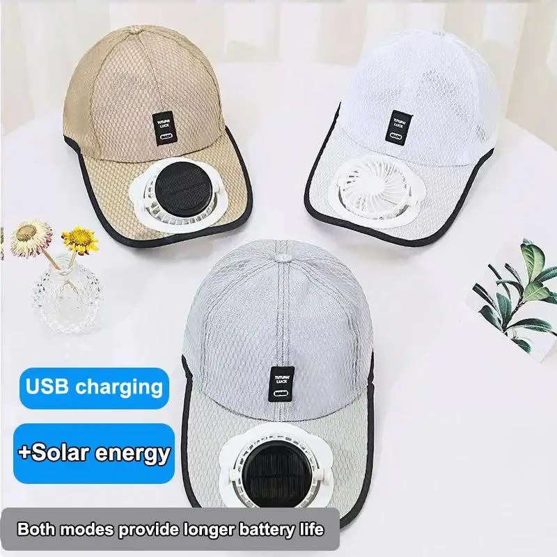 Summer Men Women Fan Baseball Hat Sun Block Baseball Hat With Solar Fan USB Charging Fan Breathable UV Block Outdoor Sunhats