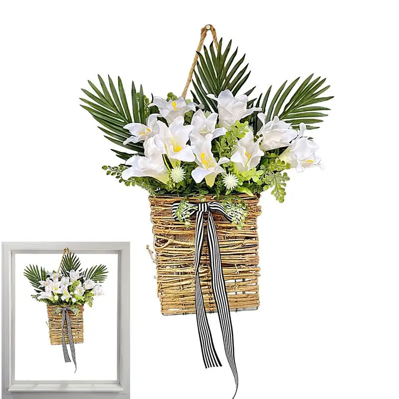 

New Front Door Flower Basket Wreath Front Door Basket Decor Floral Wall Hydrangea Flower Basket Ornament For Wedding Decor