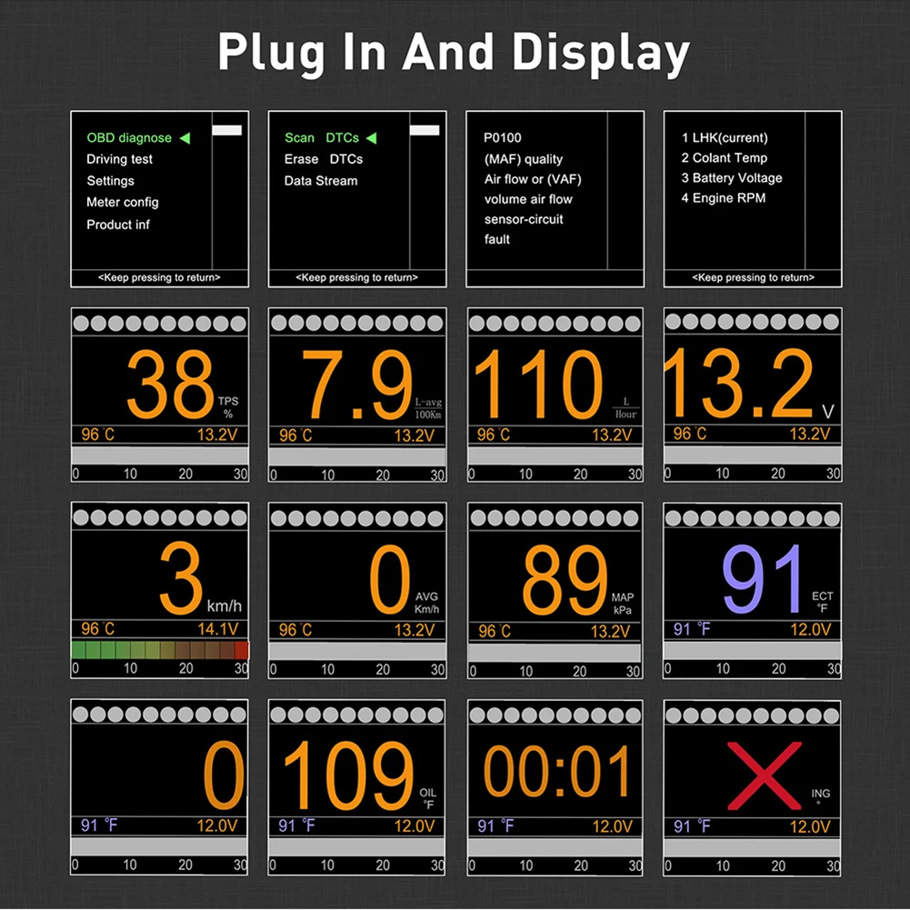 X60 OBD Meter OBD2 HUD Universal Head Up Display Digital Water Temp Gauge Voltage Speed Display Meter Alarm Car Accessories