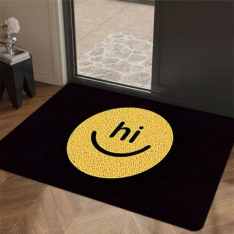 Yellow Round Smiley Face Doormat, Modern Minimalist Entryway Mat, Indoor Hallway Doormat, Gift, Friendly Welcome Mat