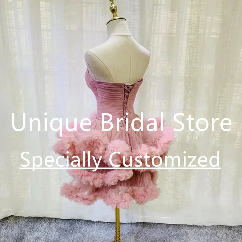 Customized CustomizedSweetheart Short Cocktail Dress With Crystal Tulle Tiered Pink Mini Draped Women's Backless Lace-up Fashion