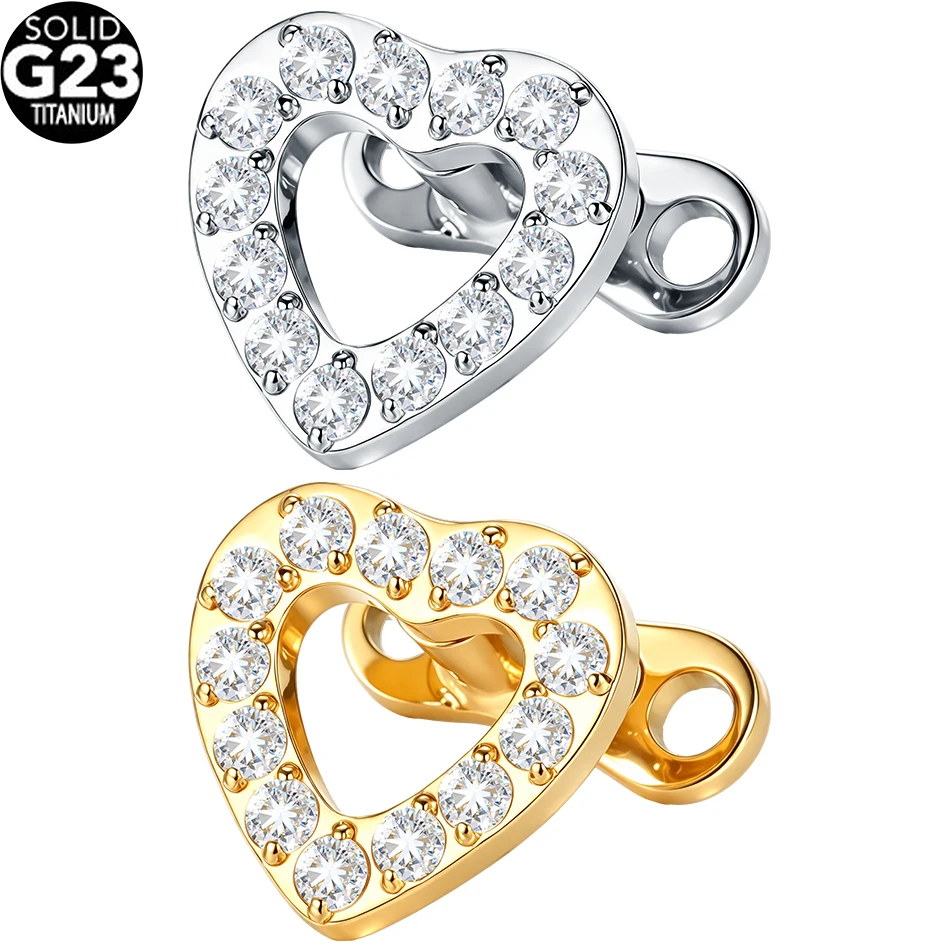 1 Stück/5 Stück G23 Titan CZ Herz Skin Diver Dermal Anchor Piercings Micro Dermal Anchor zum Verstecken in der Haut Oberflächenpiercing Körperschmuck 14G