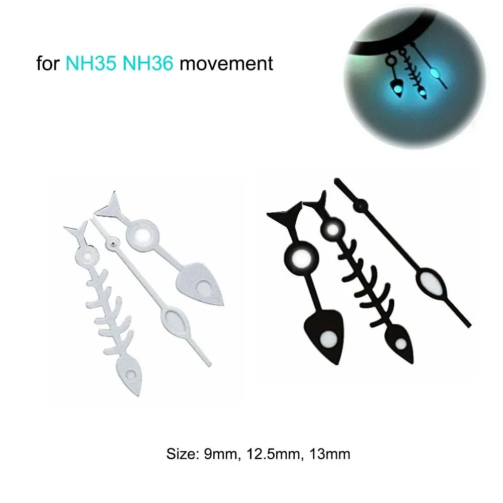 Blue Luminous Fishbone Watch Hands for NH35 NH36 4R35 4R36 Movement Black/White Hands Diving Watch Pointers Part Super Luminous