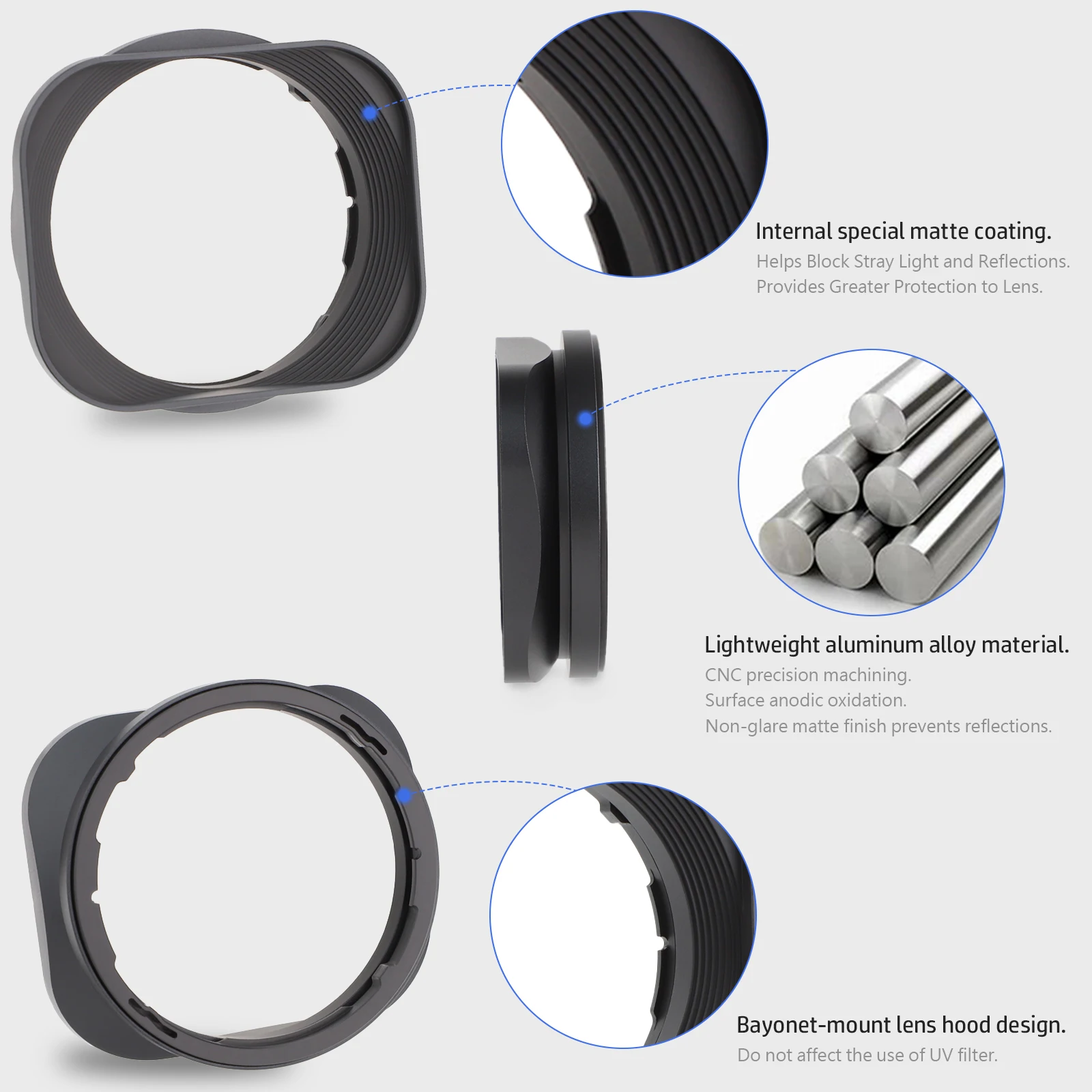 Haoge LH-X53 kwadratowa metalowa osłona przeciwsłoneczna odcień dla Fujifilm Fuji Fujinon XF 35mm F1.4 R / XF35mm/F1.4 R xf18mm F2 obiektyw