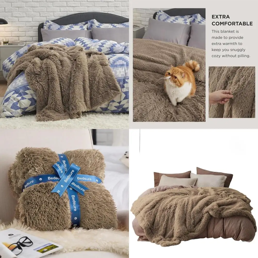 

Коричневое флисовое одеяло из шерпа размера «queen-size», плюшевое нечеткае теплое зимнее постельное белье, уютный подарок для спальни