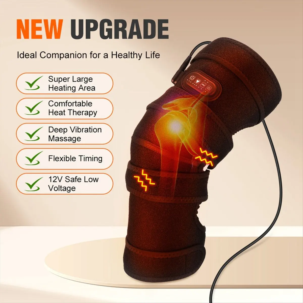 

FSLH Heated Massage Knee Pads Extended Heating Knee Pads with 4 Motors Warming Knee Massage Heated Knee Massager B UK Plug