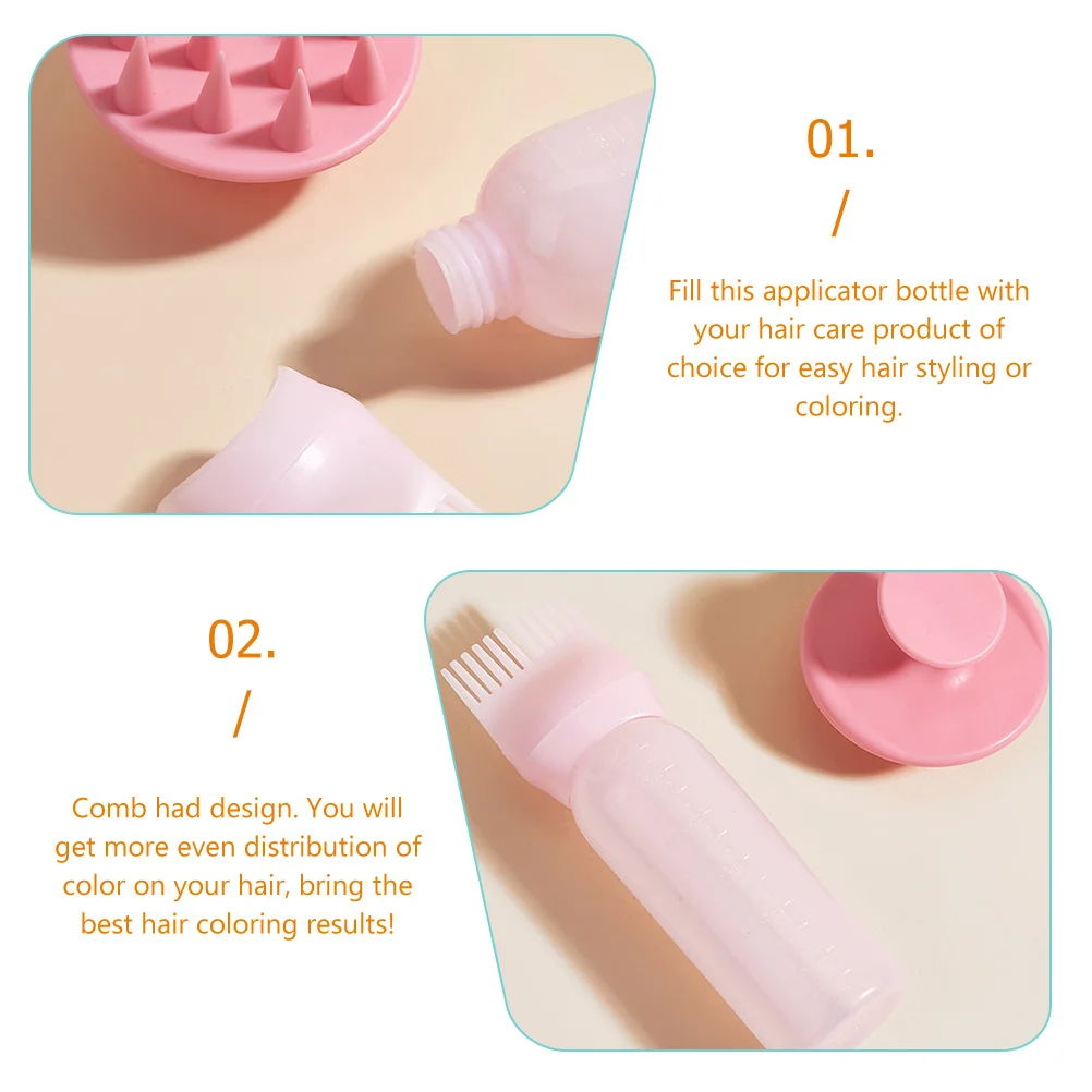 

2 Sets Hair Coloring Comb Oiling Applicator Dye Bottles Silica Gel Root Styling Squeeze Plastic Silicone Tool Kit For Home Use