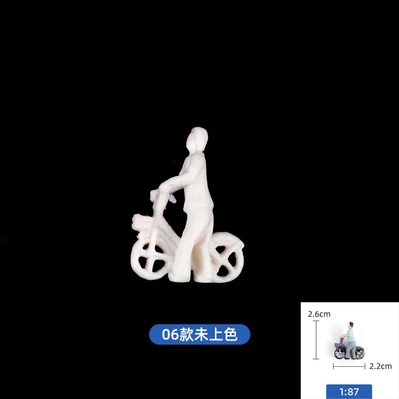 6-teiliges Set Unbemalte 1:87 Mini-Fahrradfahrer-Figuren Weiße Modelle HO-Maßstab Menschen-Fahrradfahrer für DIY-Bau Sandtisch-Layout – Detail 7