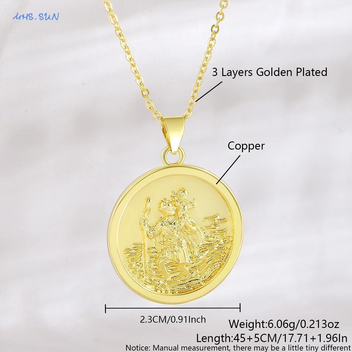 SUNSLL New Retro Style Gold Plated Round St Christopher Pendant Necklace Unisex Fashion Versatile Personalized Party Jewelry view 4