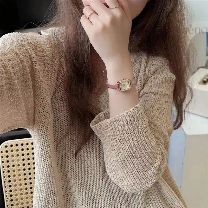 Reloj de mujer con esfera cuadrada pequeña, correa de cuero fina, Reloj de pulsera para mujer, relojes elegantes de cuarzo para mujer, relojes informales femeninos