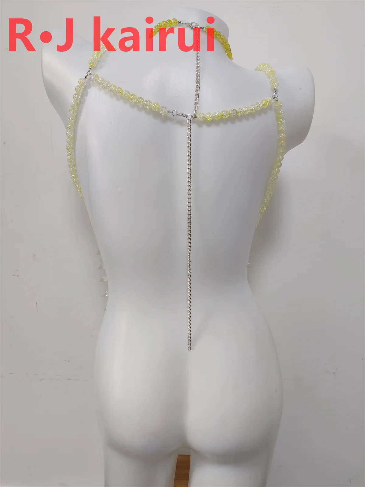 Sexy Fashion Women Beads Body Chains Crystal Colorful Yellow Beads Necklace Halter Dress Masquerade Stage Party Neck Bra Jewelry