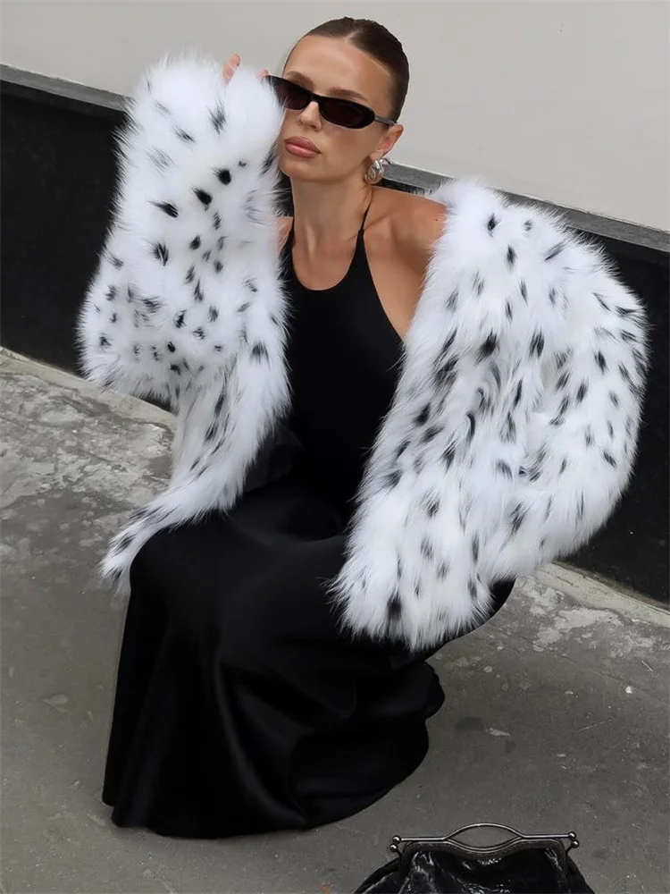Tossy Leopard Printed Fur Feather Overcoat For Women Winter Loose Contrast Luxury Casual Streetwear Female Fur Feather Coat 2025