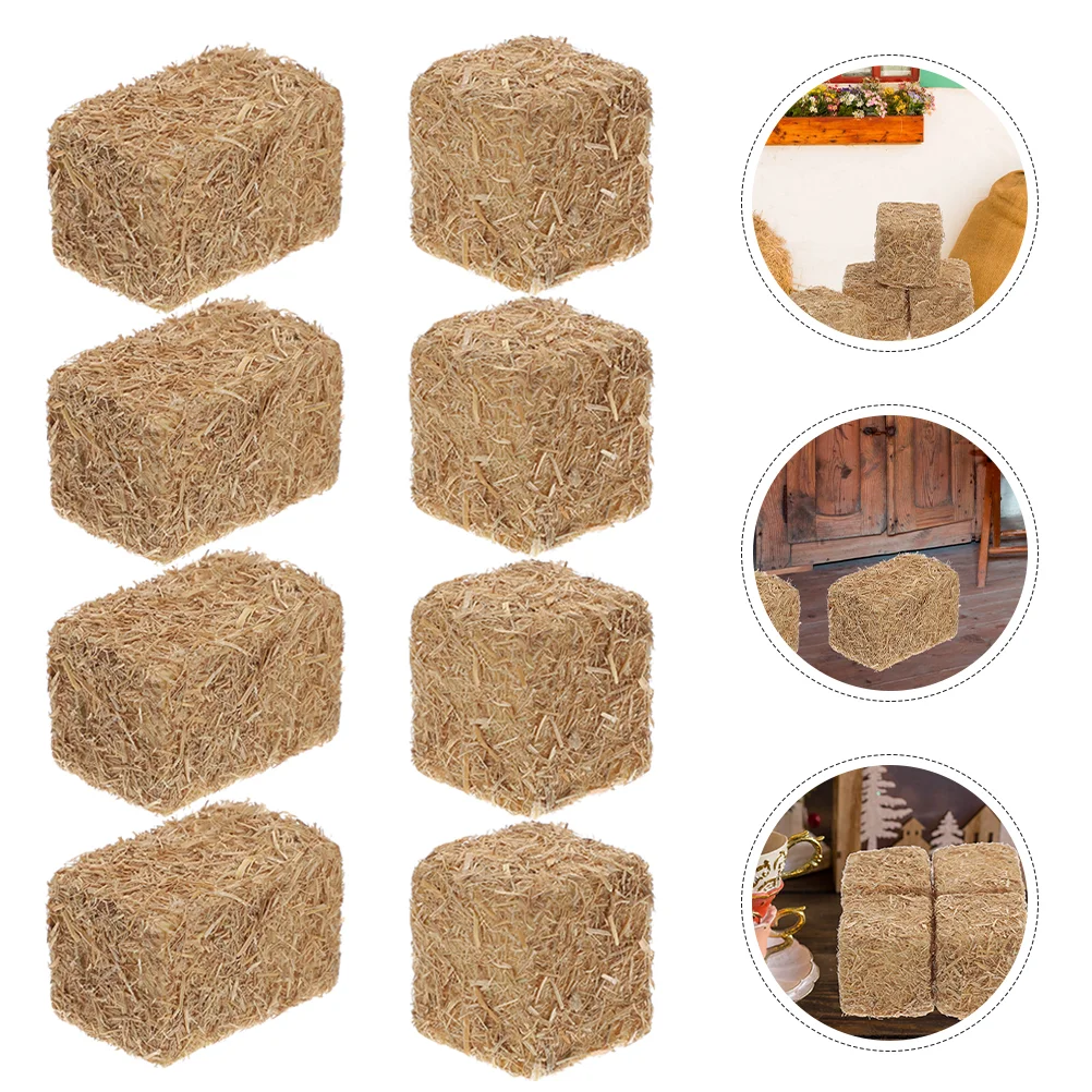 8 Pcs Round Simulated Mini Haystack Fall outside Decor Decoration Tiny Bales Wood Outdoor Decorations