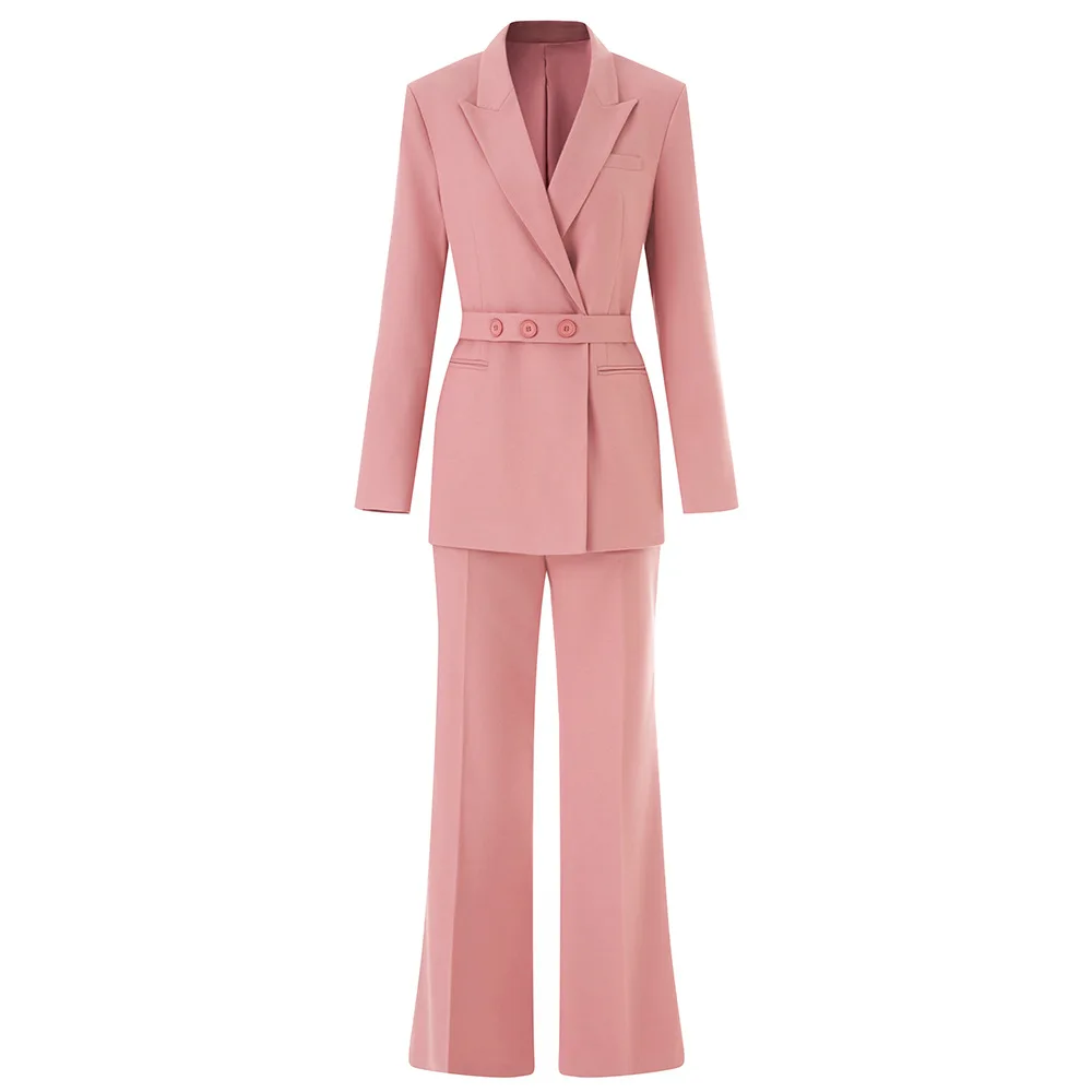 

High Quality 2025 Lady Office Long Sleeve Loose Suit and Wide Leg Pants Two 2 Piece Sets Women Classic Work Street Outfit