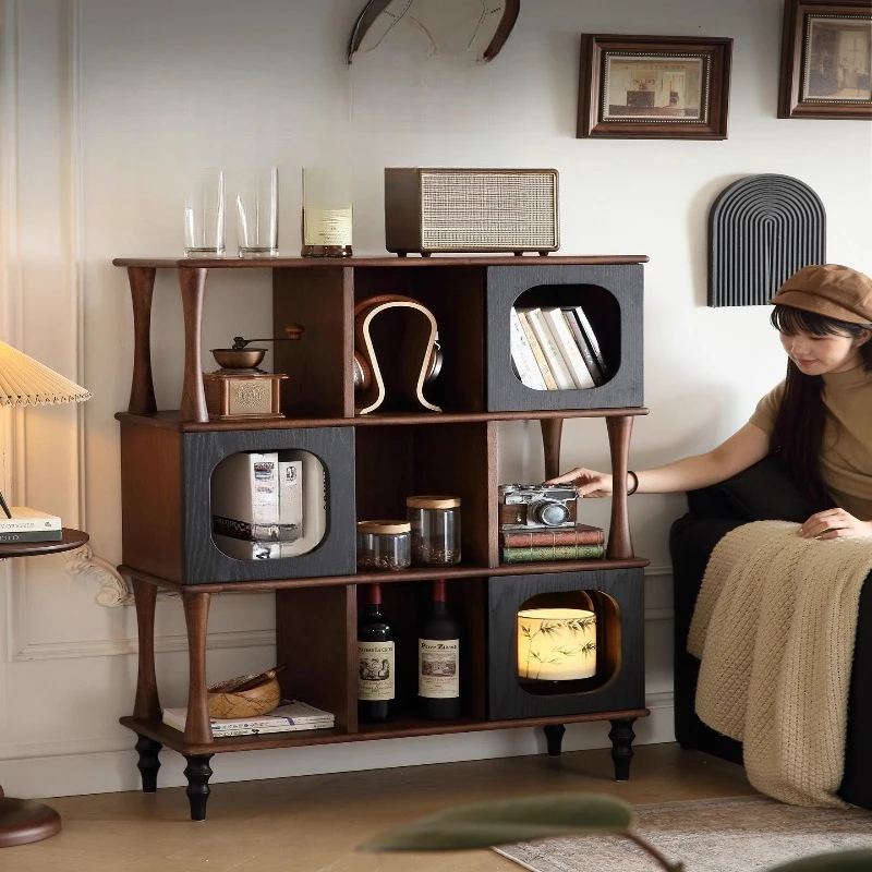 

French retro solid wood bookcase, small household dining side cabinet, French locker, solid wood medieval entrance cabinet