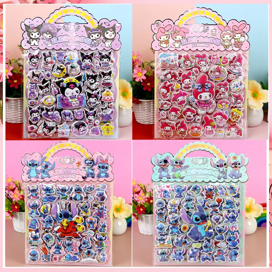 만화 더블 레이어 3D 버블 스티커 귀여운 멜로디 쿠로미 입체 스티커 귀여운 재미있는 어린이 DIY 상품 장난감 선물