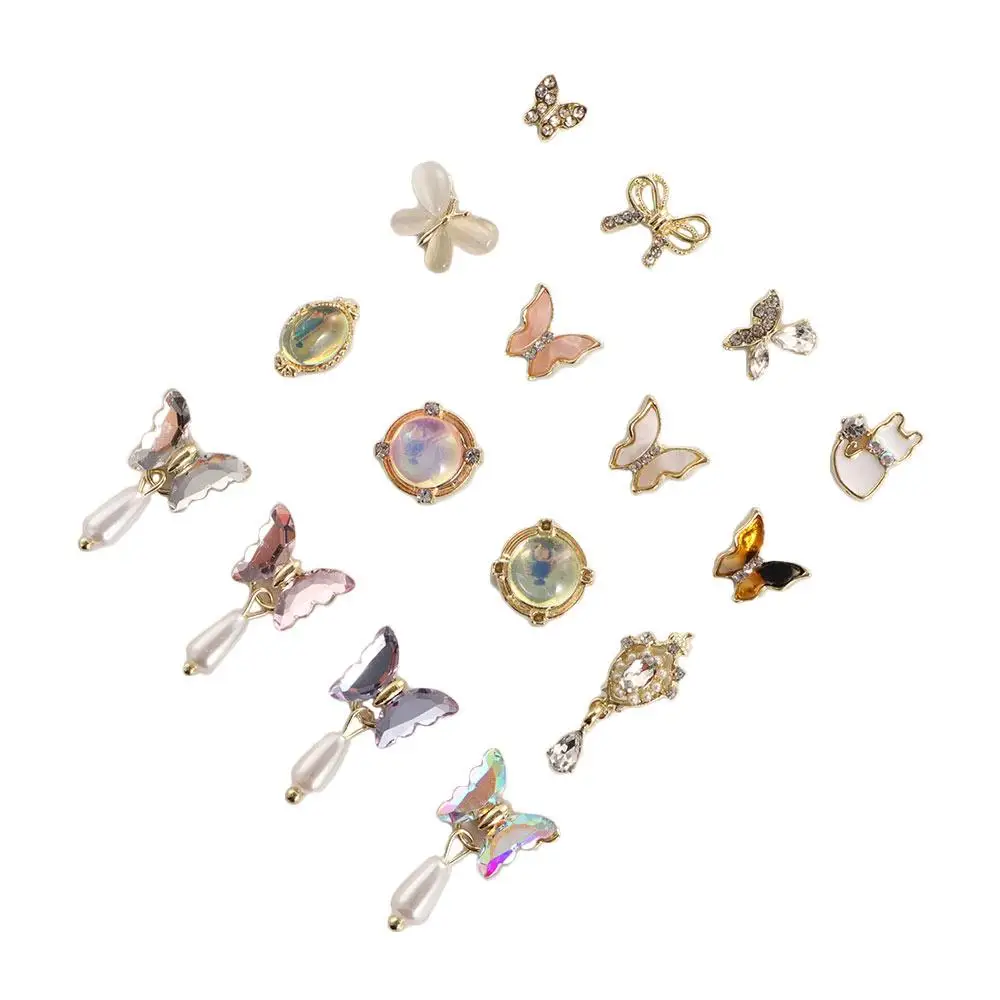 Manicure Accessories Flash Crystal Butterfly 3D Alloy Jewelry Aurora Butterfly Nail Rhinestones DIY Nail Art Decorations