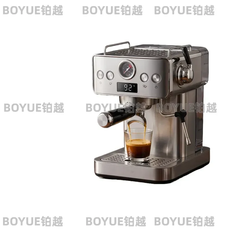Coffee Machine Household Small with Pressure Gauge Button Stainless Steel Full Semi-Automatic Office