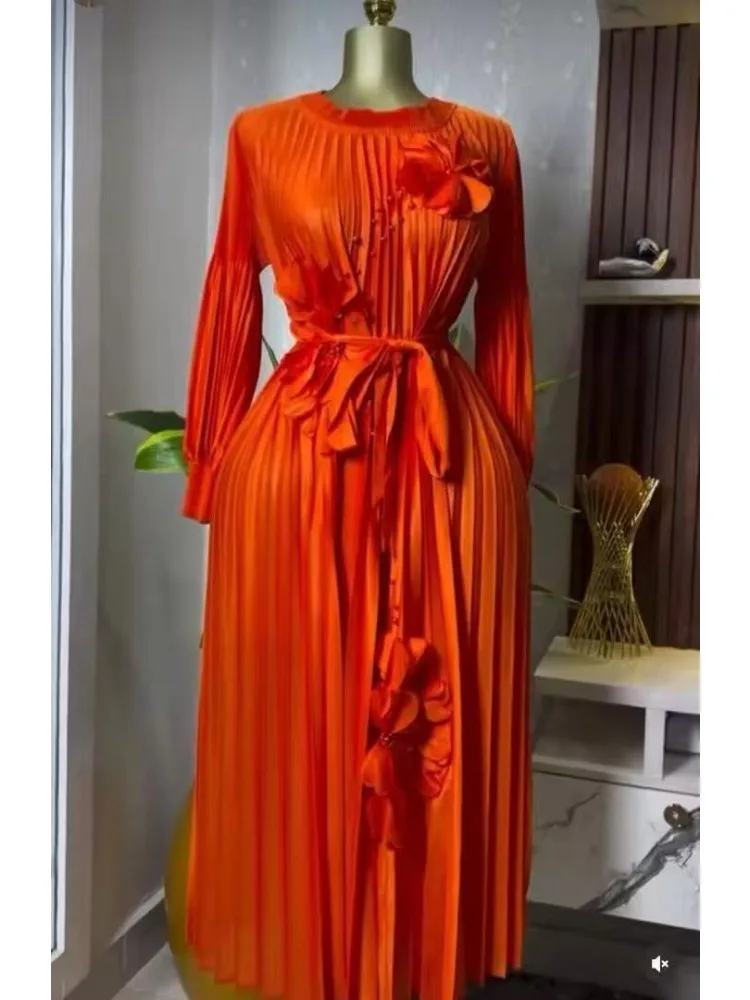 

Miyake Elegant Heavy Industry Three-dimensional Flower Bead Dress Loose Folds Dress Dress Women's 2025 Summer New