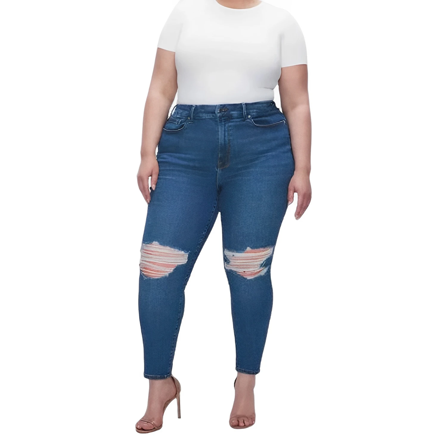 

Plus Size Shapewear Jeans for Women Tummy Control Jeans Stretch Ripped Pants Oversized Body Shaper Jeans Dark Blue