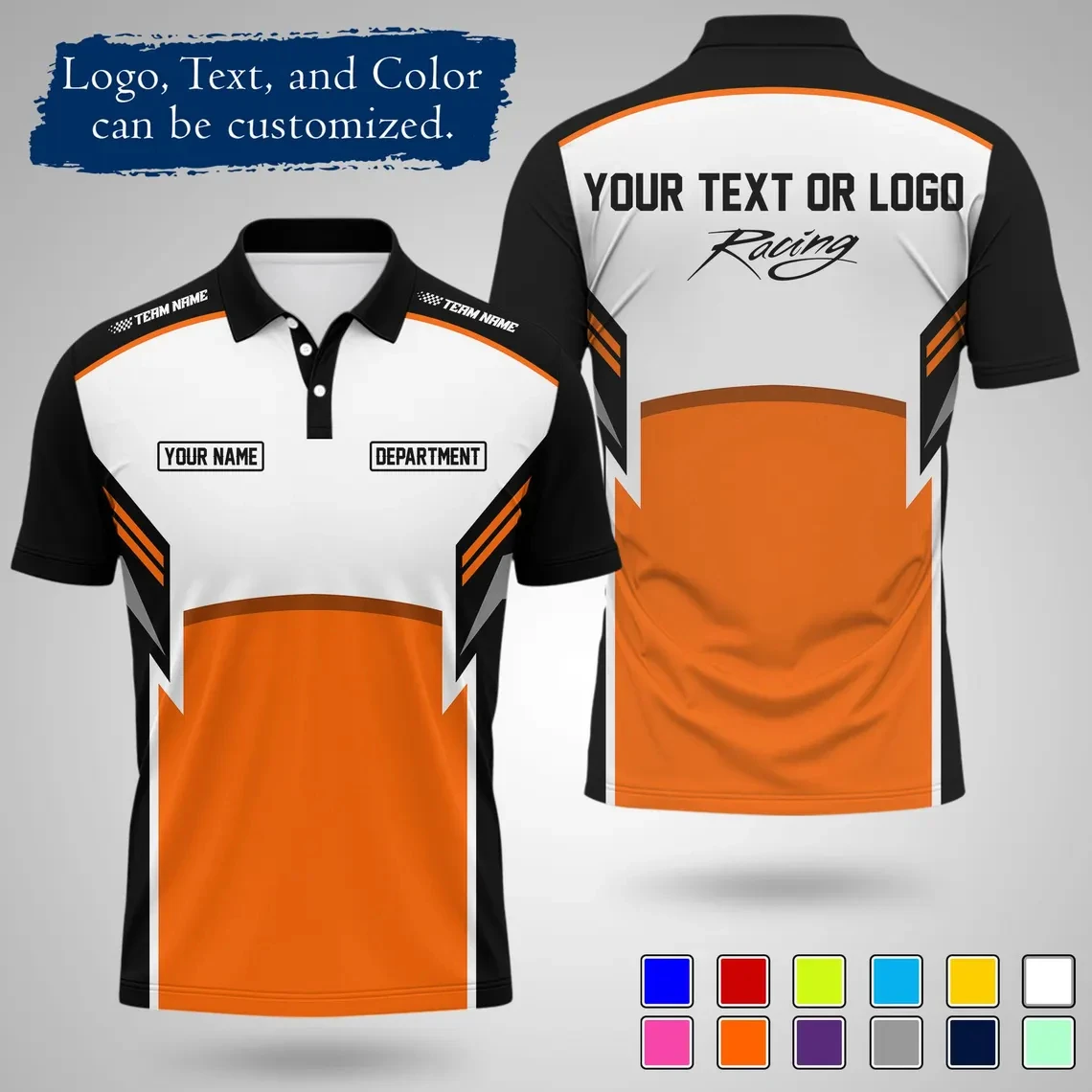 Mens Custom Racing Polo Shirt With Modern Color Block Design Personalized Team Name Print Breathable Jersey For Work And Play