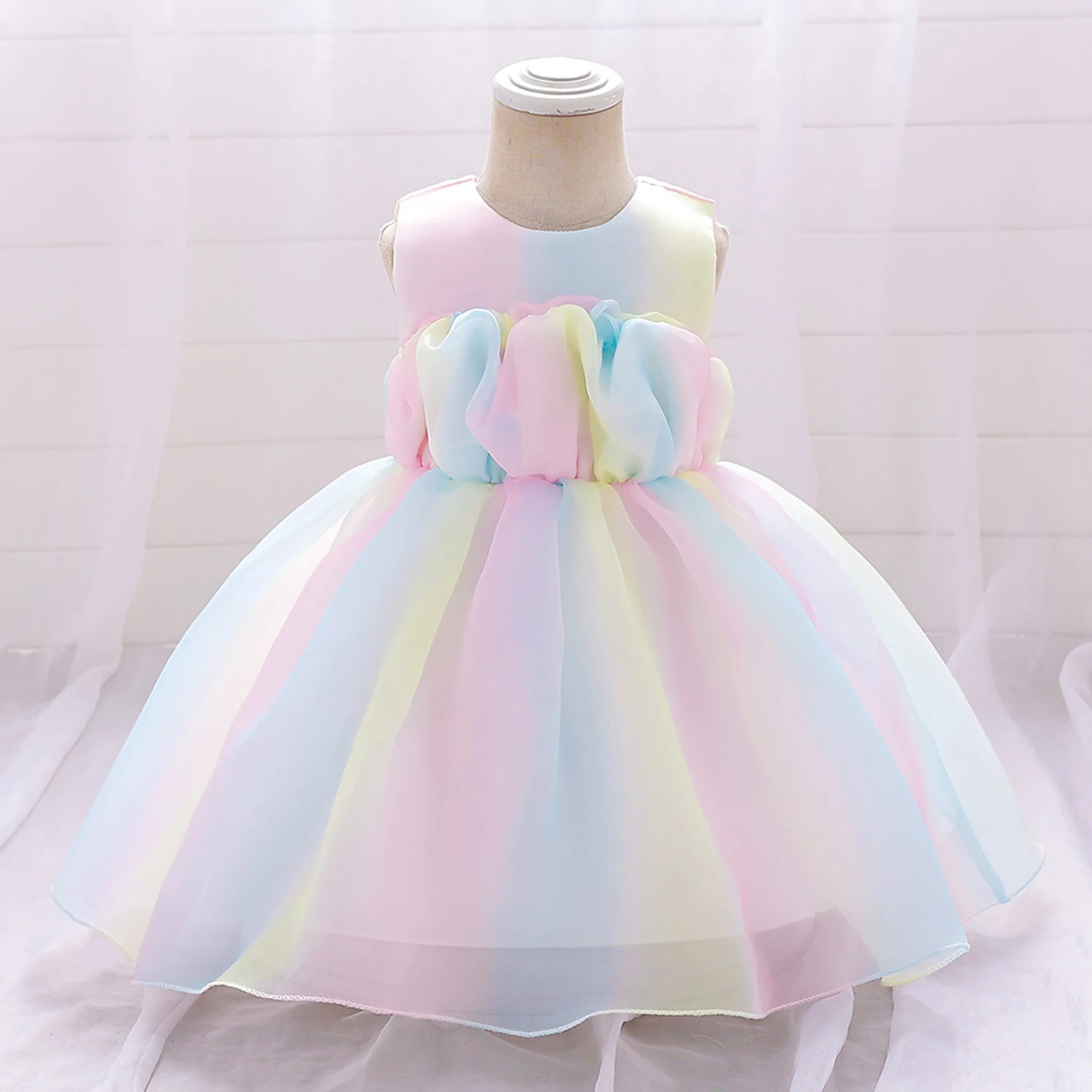 

Michella Fashion Toddler Baby Ruffled Rainbow Soft Tulle Birthday Party Pageant Photography Dress