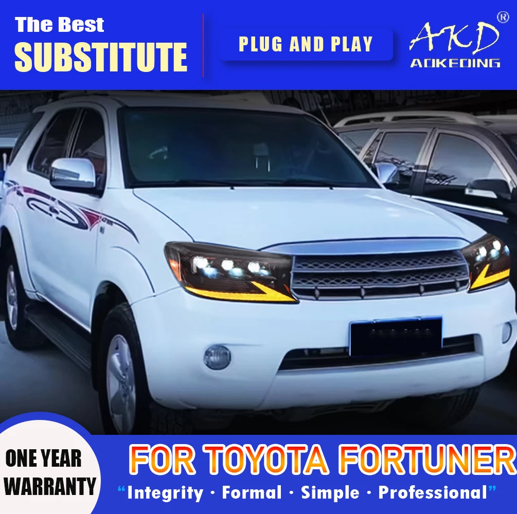 

Фара AKD для Toyota Fortuner, светодиодная фара 2008-2011, фара Fortuner DRL, указатель поворота, дальний свет, линза проектора «ангельский глаз»