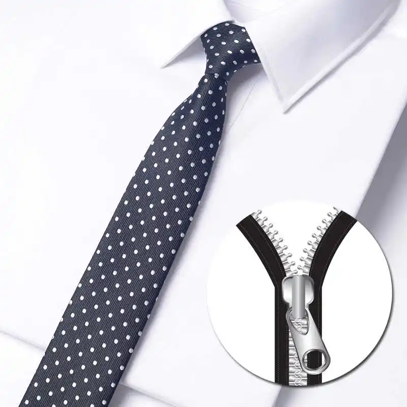 High Quality Black White Dot Tie Men's Business Simple Zipper Style College Style Narrow Version Slim Fit 5cm Zipper Necktie