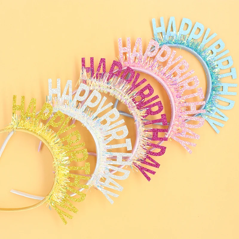 New Sparkling Pink Gold Wire Hair Hoop English Letter HAPPY BIRTHDAY Headband Party Festival Decorative Hat