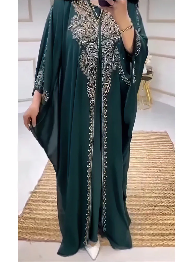 Vestido musulmán Eid para mujer, Abaya con capucha, conjunto de 2 piezas, diamante, Jalabiya, Marruecos, vestidos de fiesta, Abayas de Dubai,