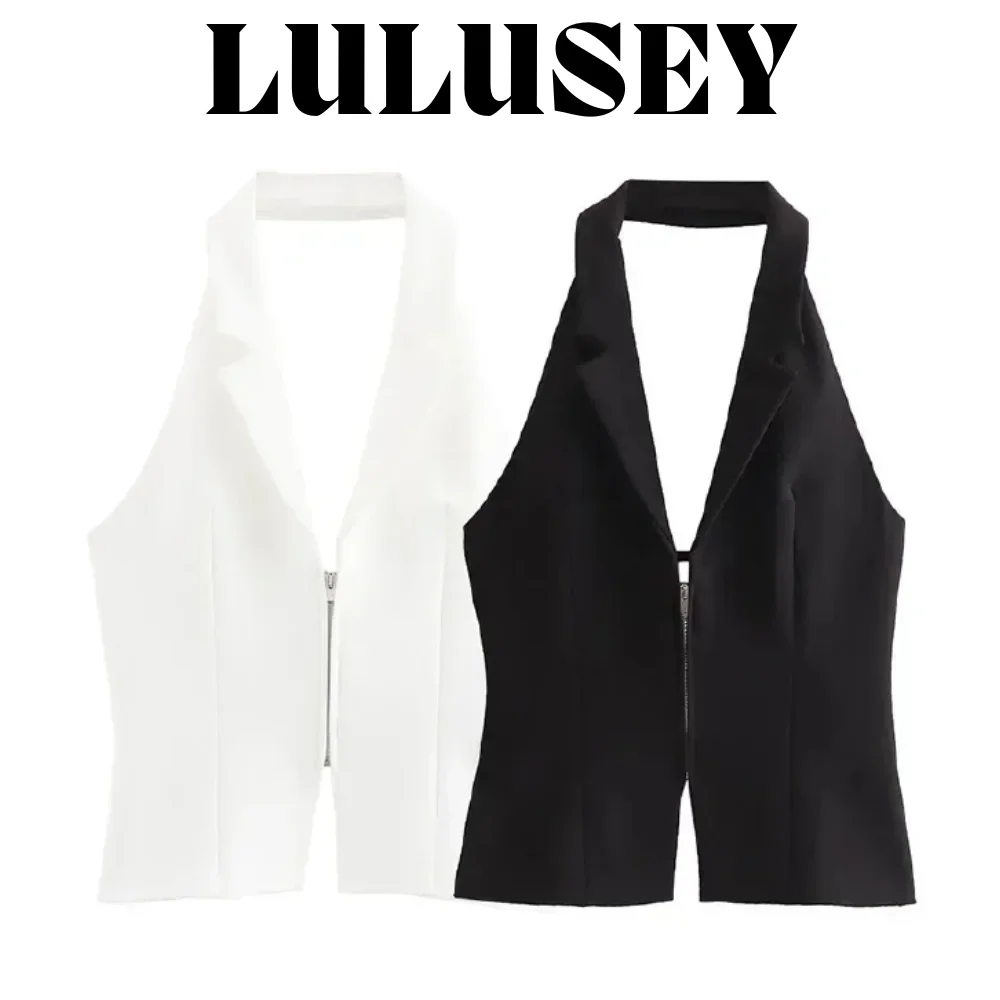 

2025 Summer Women’s Sleeveless Zip Front Vest | Lapel Waistcoat for Office Casual Outing | Black/White Daily Versatile