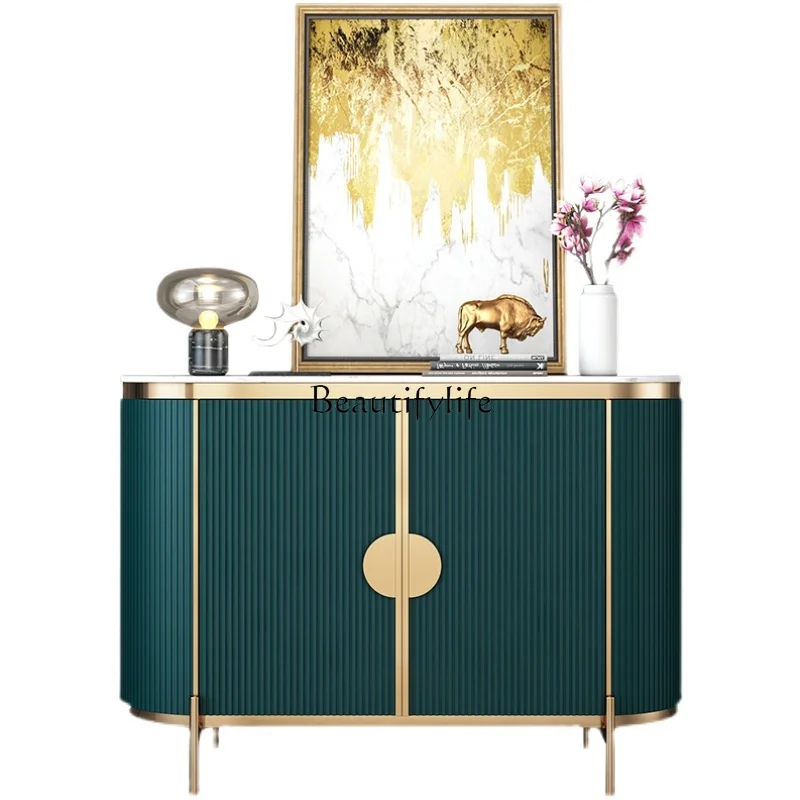 

Hong Kong-style light luxury dining side cabinet rock slab dark green modern simple entrance decorative cabinet