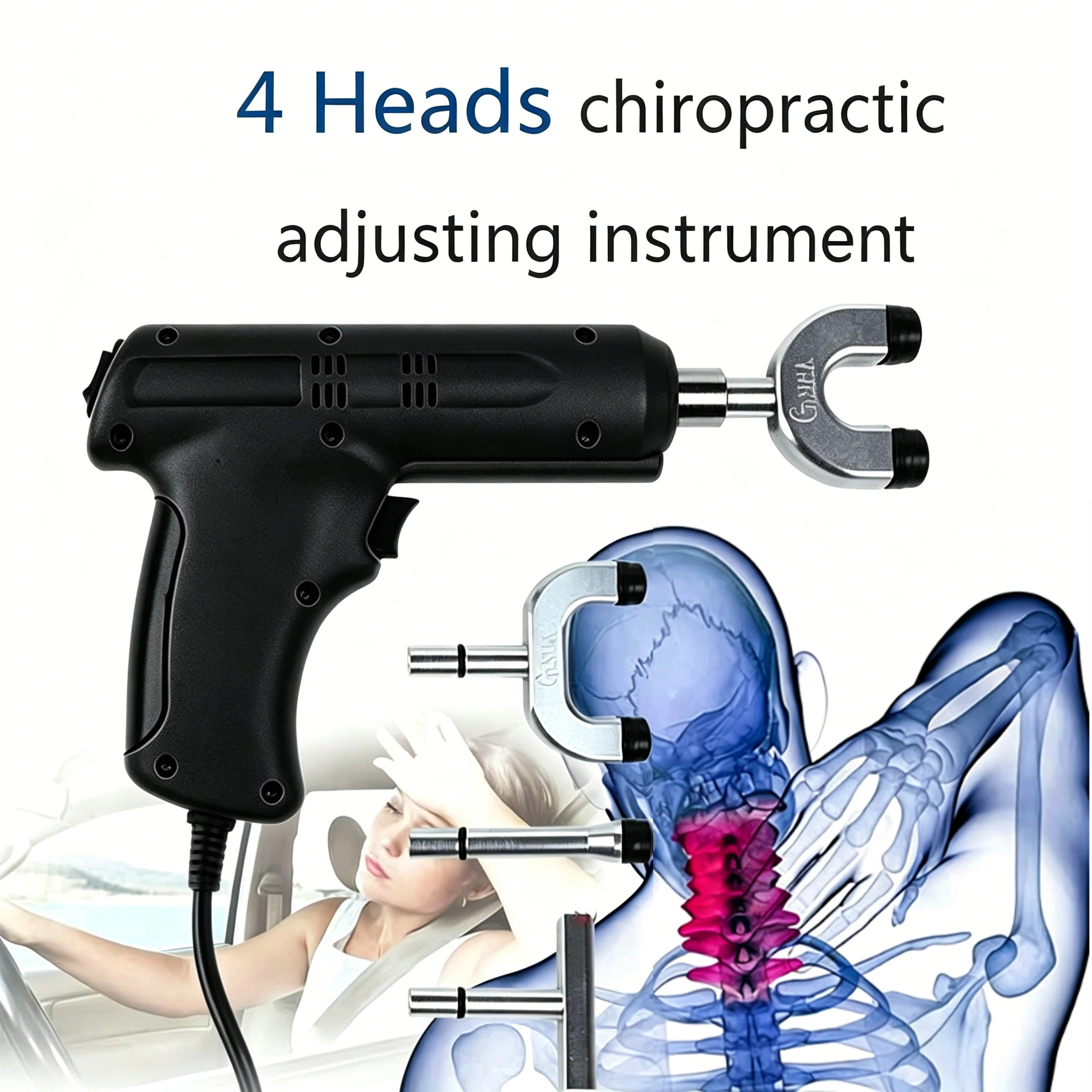 New 4 Heads Chiropractic Aadjusting Instrument Spine Chiropractic Impulse Adjuster Electric Correction Gun Activator Massager