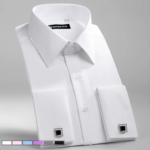 Imagen 2 del producto M ~ 6XL camisa de vestir con puños franceses para hombre 2024 nuevo blanco de manga larga botones formales de negocios camisas masculinas camisa con gemelos de ajuste Regular