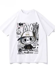 Labubu Graffiti Series Printed T-shirt Men and Women Pure Cotton Lazy Wind Short Sleeve Cartoon Trend Oversized Top