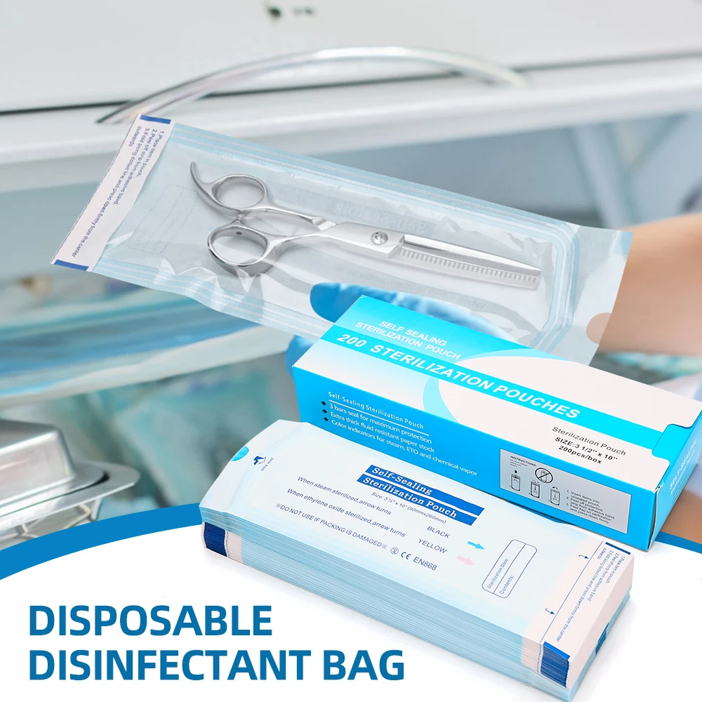 200 ชิ้นถุงฆ่าเชื้อแบบปิดผนึกเองกรรไกรเครื่องโกนหนวดถุงฆ่าเชื้อแบบใช้แล้วทิ้งตัดผมเครื่องมือฆ่าเชื้ออุปกรณ์เครื่องมือ